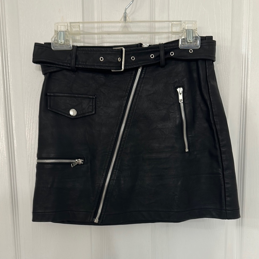 Edgy Black Asymmetrical Leather Skirt